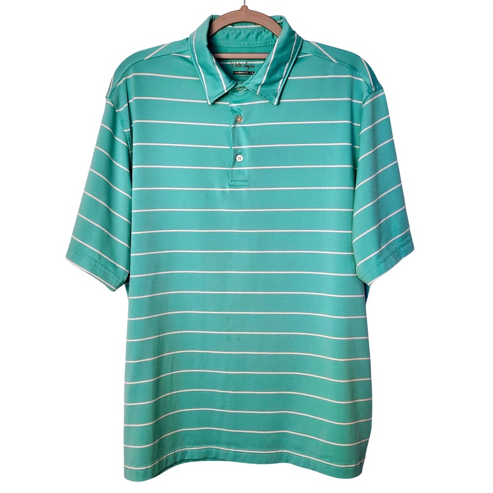 Walter Hagen Mens Hydro-Dri Striped Polo Shirt Teal‎ White Large Golf Top